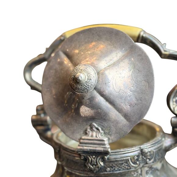 Antique Silverplate Teapot Floral Engraved Bone Handle Ornate Victorian Hinged - Picture 5 of 16